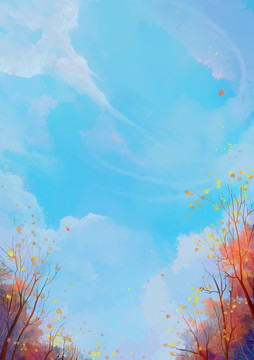 秋季唯美手繪治愈插畫封面背景