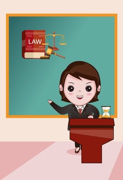 卡通女法官普法讲座法治展板背景