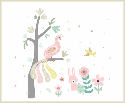 卡通可愛(ài)孔雀小鳥(niǎo)兔子花朵
