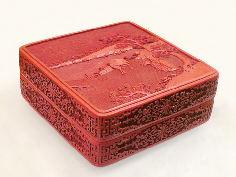 清代剔红寿禄图方盒