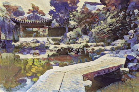 古典園林水彩畫