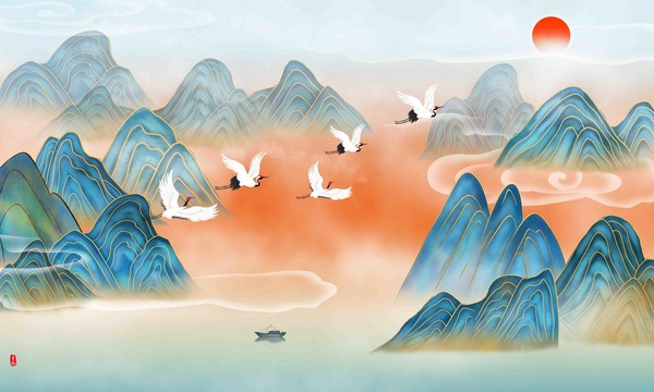 國潮水墨山水畫