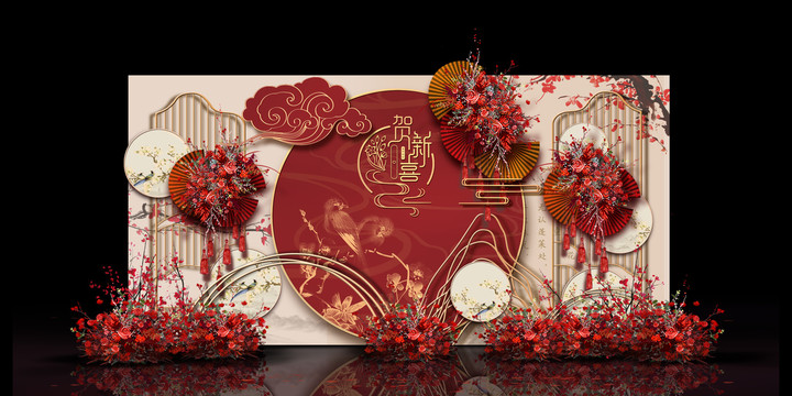 新中式合影區(qū)婚禮手繪效果圖