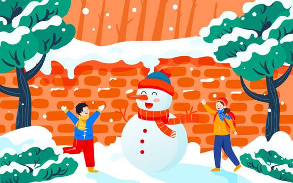 立冬節(jié)氣冬天大雪小孩雪地插畫(huà)