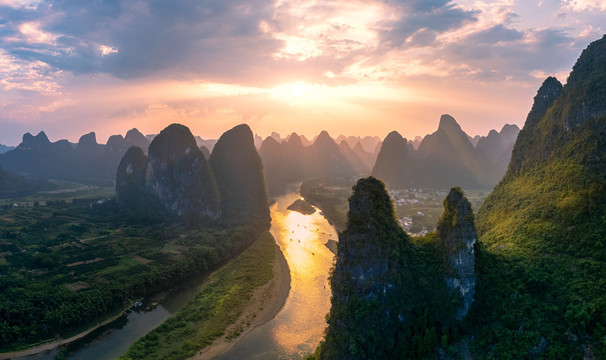 广西桂林山水航拍全景