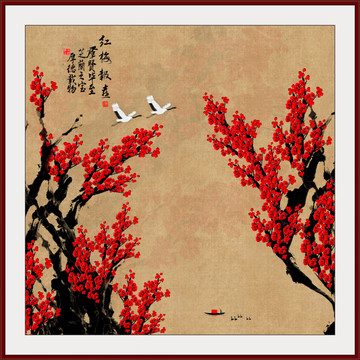 梅花仙鶴圖