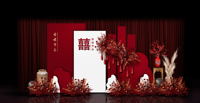 新中式合影區(qū)婚禮手繪效果圖