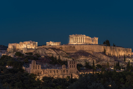 希腊雅典卫城黄昏风景