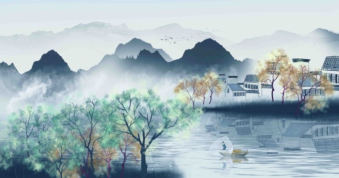 新中式水墨背景墻
