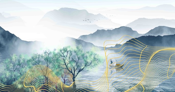禪意水墨山水掛畫壁畫