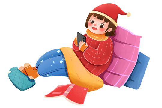 冬天取暖玩手機的女孩