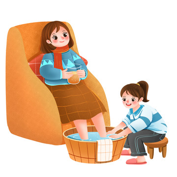 女兒給媽媽洗腳