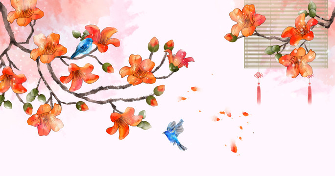 古風(fēng)水彩木棉花