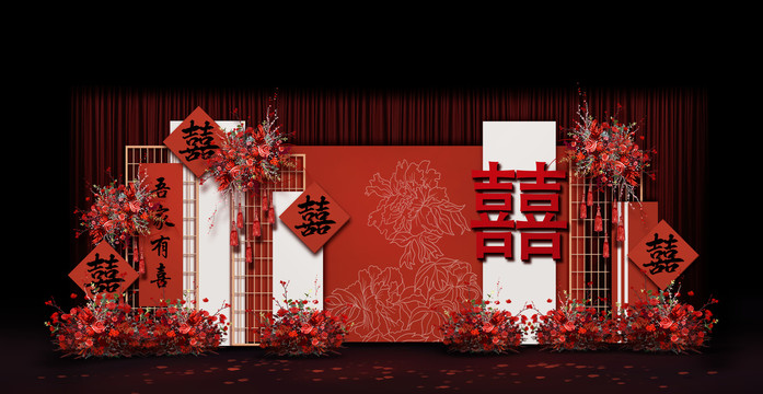 新中式合影區(qū)婚禮手繪效果圖
