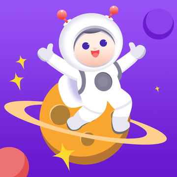 psd分層卡通宇航員遨游太空