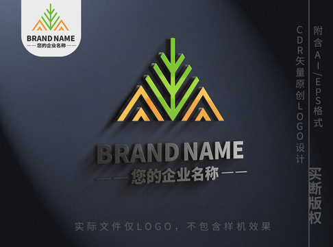 三角形大树logo线条树木标志