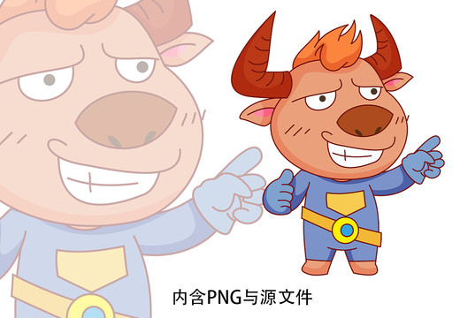 卡通修理牛壯士形象