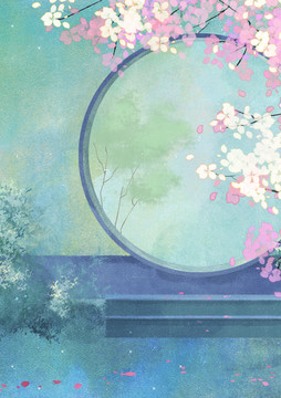 古風(fēng)巖彩花卉插畫