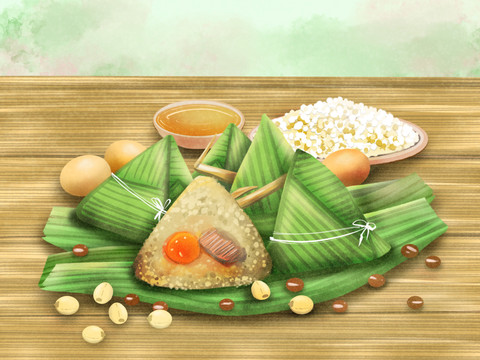 端午節(jié)傳統(tǒng)美食粽子插畫