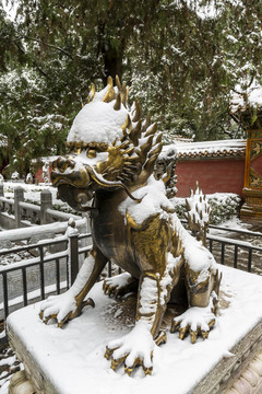 雪中的北京故宫御花园獬豸