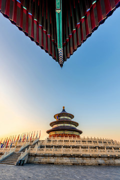 中国北京天坛公园祈年殿日暮风光
