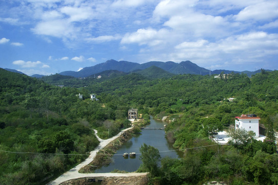 环山之中水塘