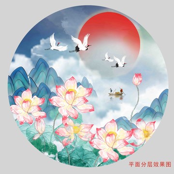 國潮水墨荷花裝飾畫