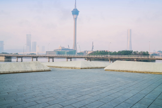 中国澳门的城市天际线和市民广场