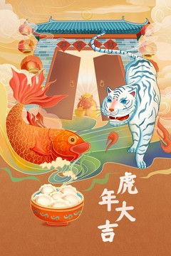 新年插画国潮虎年插画