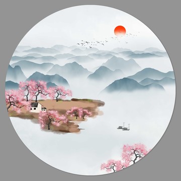 圆形山水画