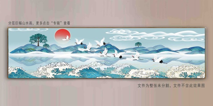 國潮仙鶴海浪背景