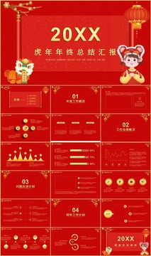 中国红年终工作总结汇报PPT