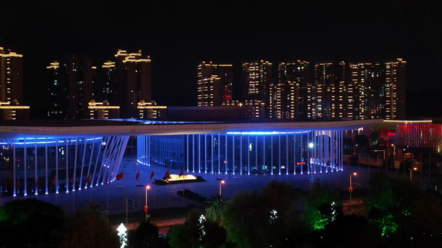 航拍江西吉安文化艺术中心夜景