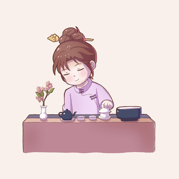 女茶艺师泡茶场景