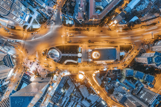 天津城市高楼建筑夜晚航拍