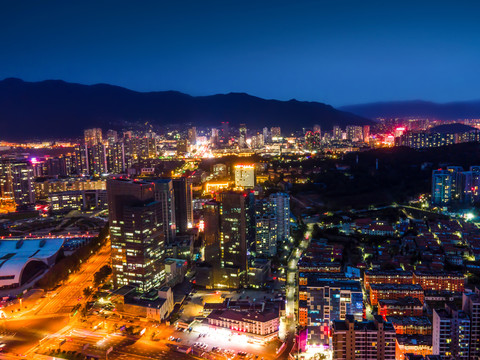 航拍江苏连云港城市夜景