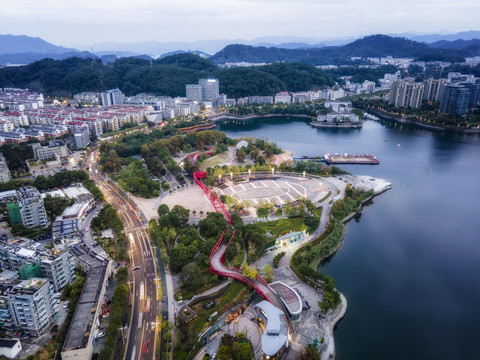 航拍千岛湖山水湖泊夜色