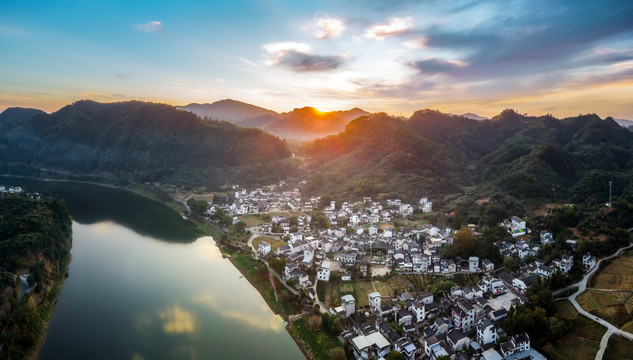 航拍徽州山水乡村