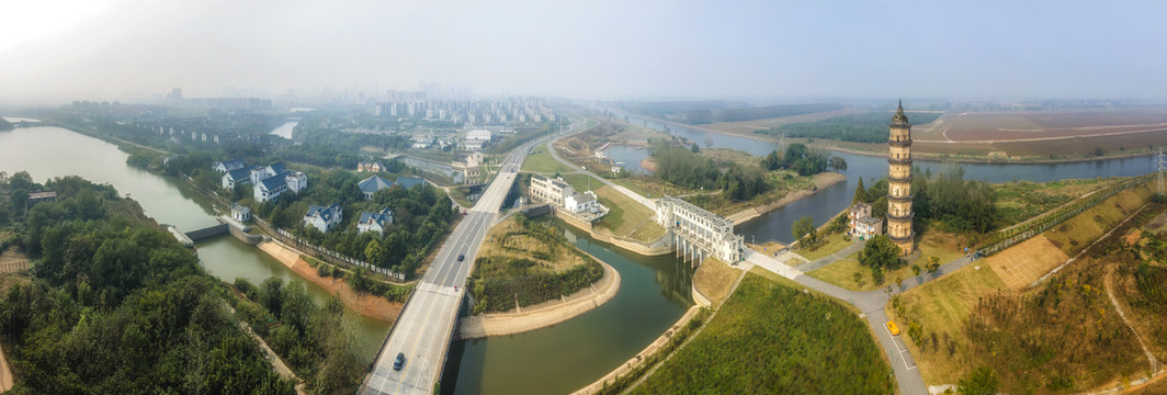 航拍安徽池州妙因塔古建筑全景