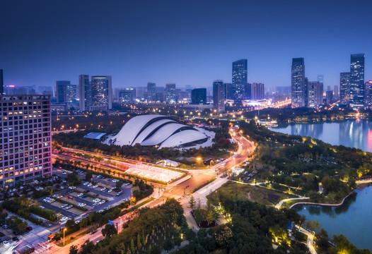 航拍合肥城市夜景