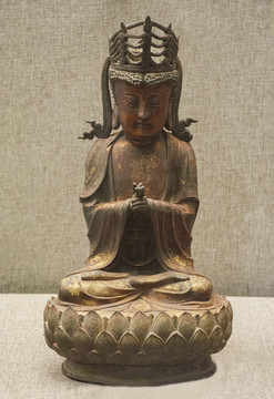 明代铜鎏金观音菩萨坐像