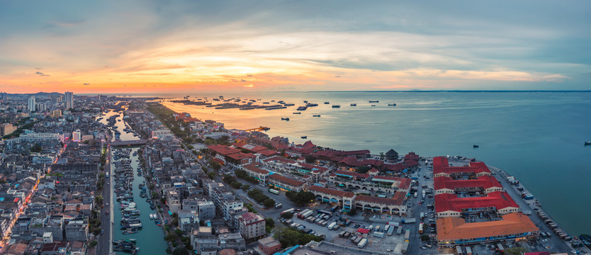 北海外沙港夜景晚霞