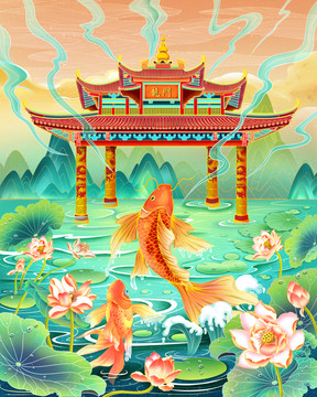 鯉躍龍門插畫