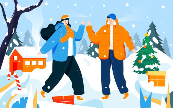 冬天大雪小雪節(jié)氣風(fēng)景人物插畫(huà)