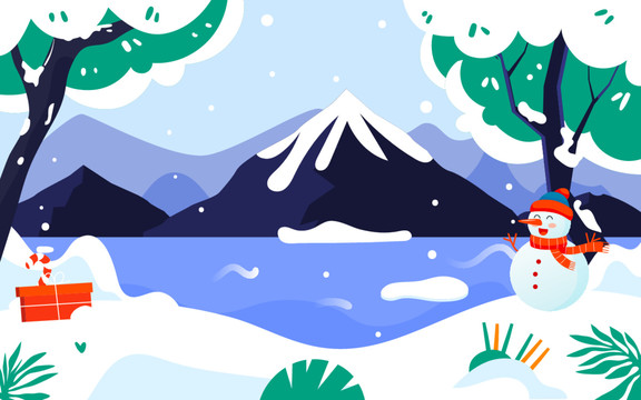 冬天小雪節(jié)氣一家人冬季戶外插畫