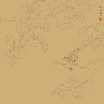 工筆花鳥畫線描稿