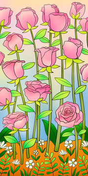 玫瑰玻璃贴纸插画壁纸