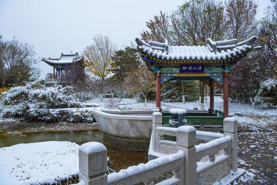 北京园博园太原园雪景