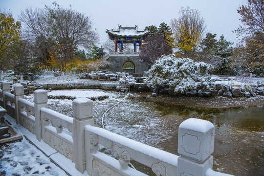 北京园博园太原园雪景