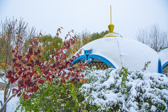 北京园博园呼和浩特园秋色雪景